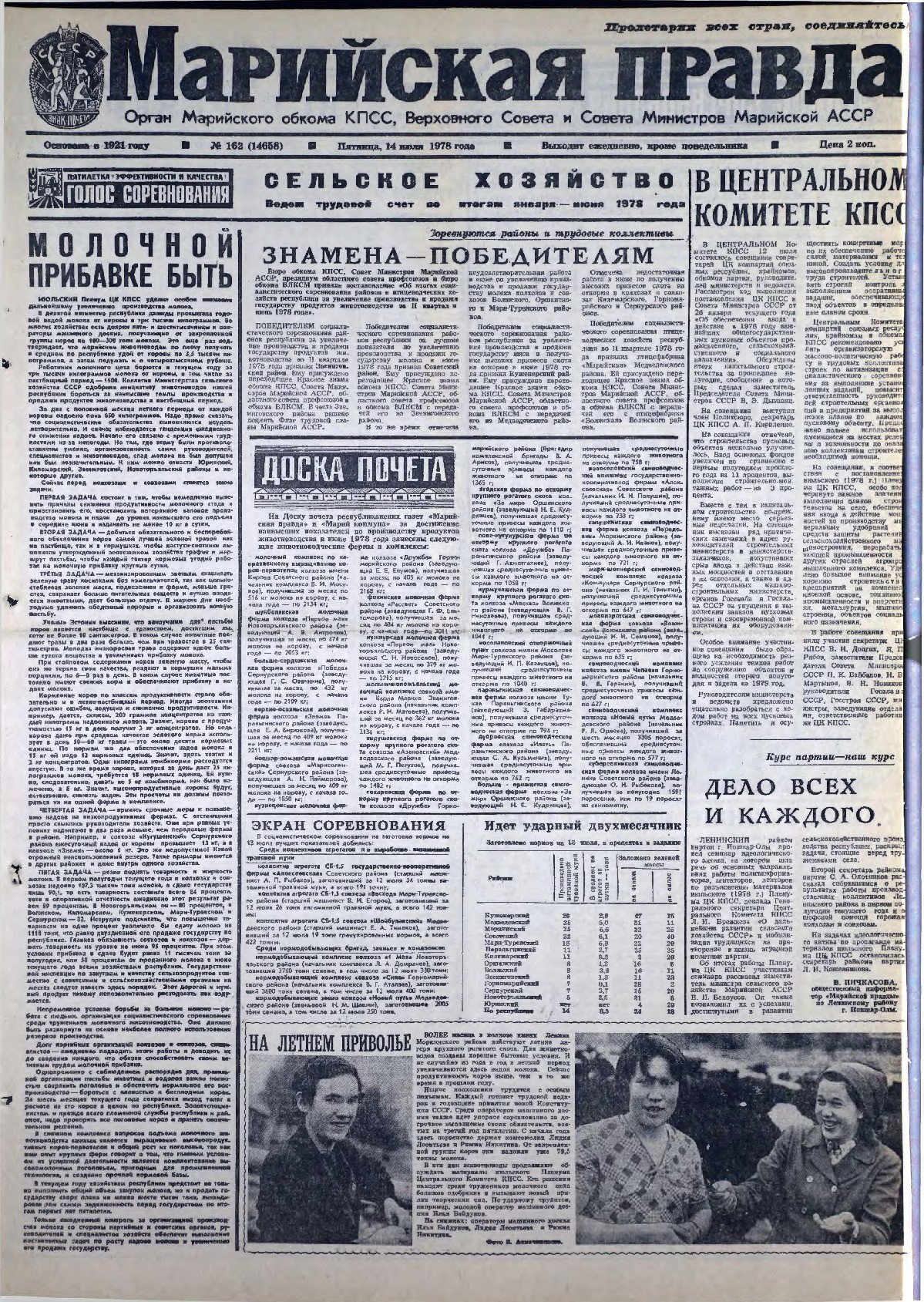 Газета «Марийская правда» от 14.07.1978