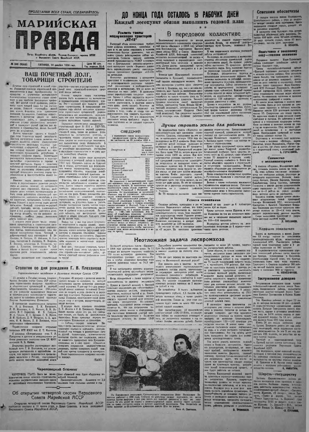 Газета «Марийская правда» от 14.12.1956