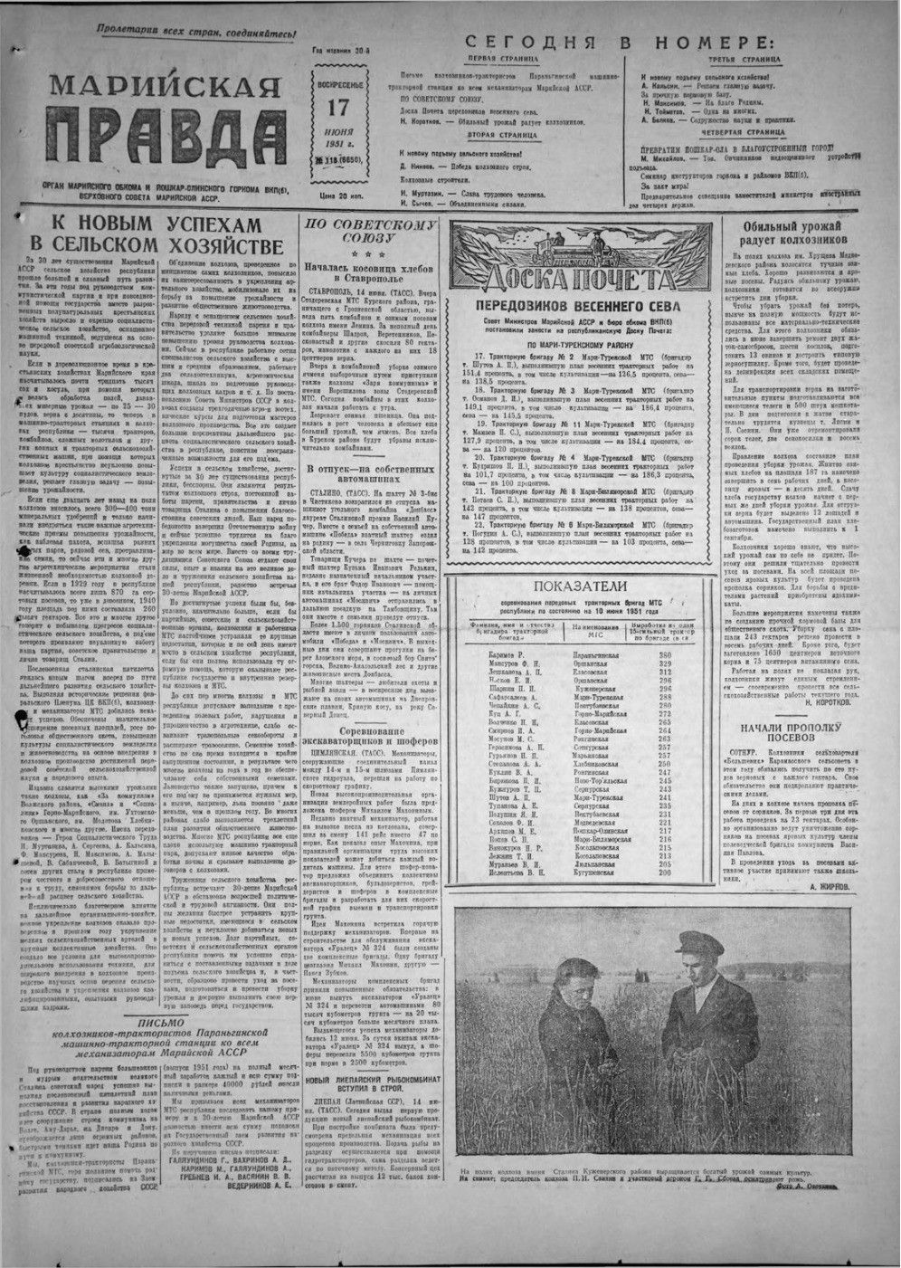 Газета «Марийская правда» от 17.06.1951