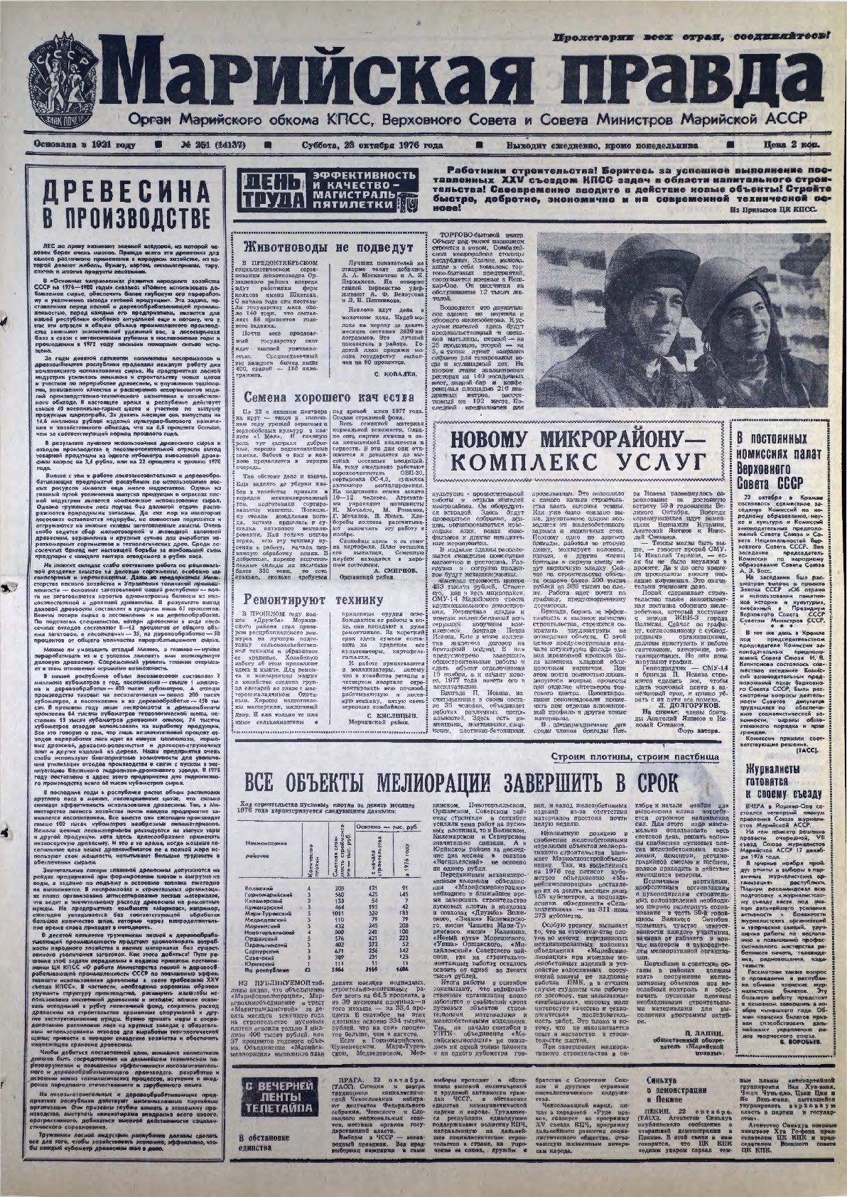 Газета «Марийская правда» от 23.10.1976