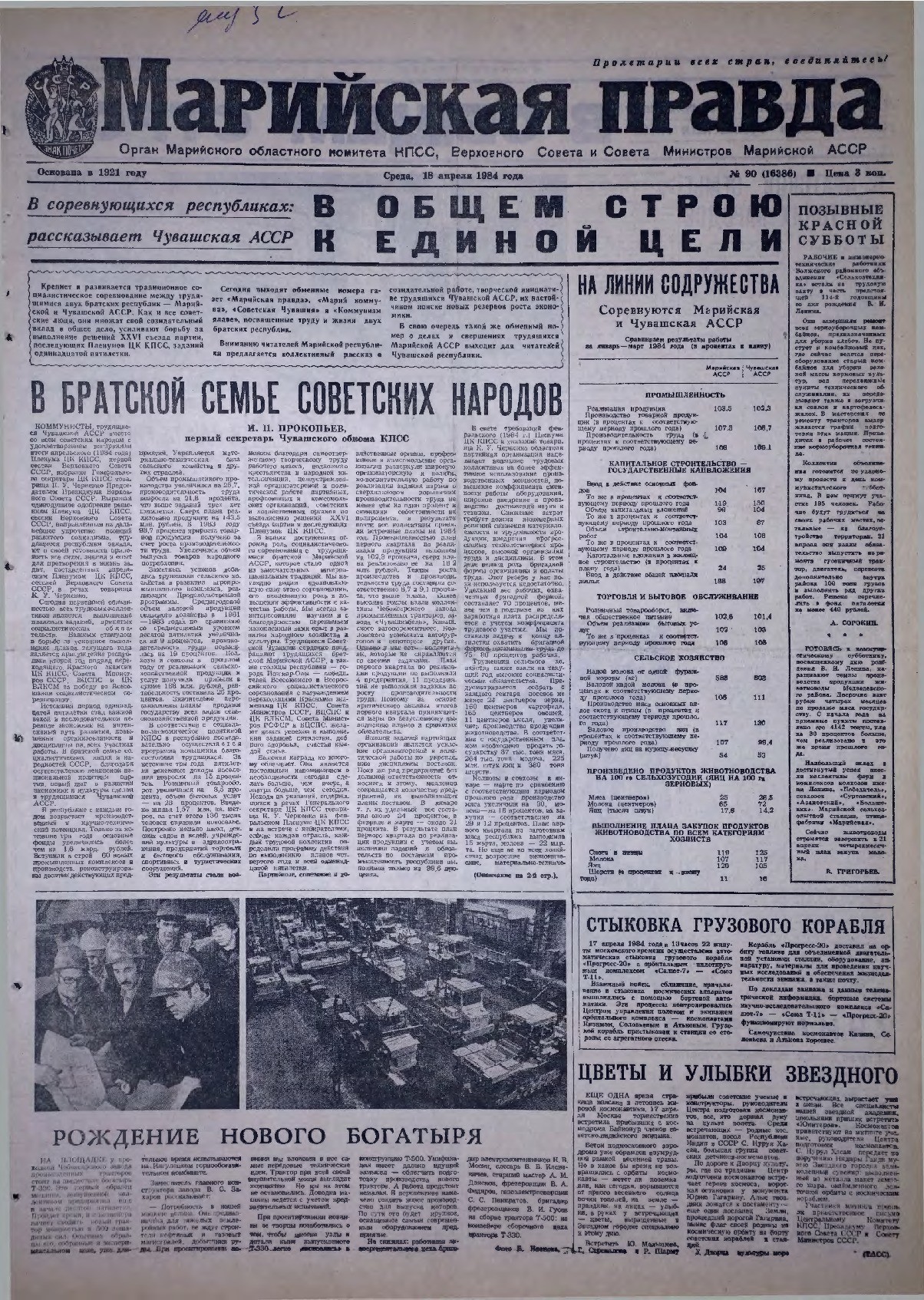 Газета «Марийская правда» от 18.04.1984