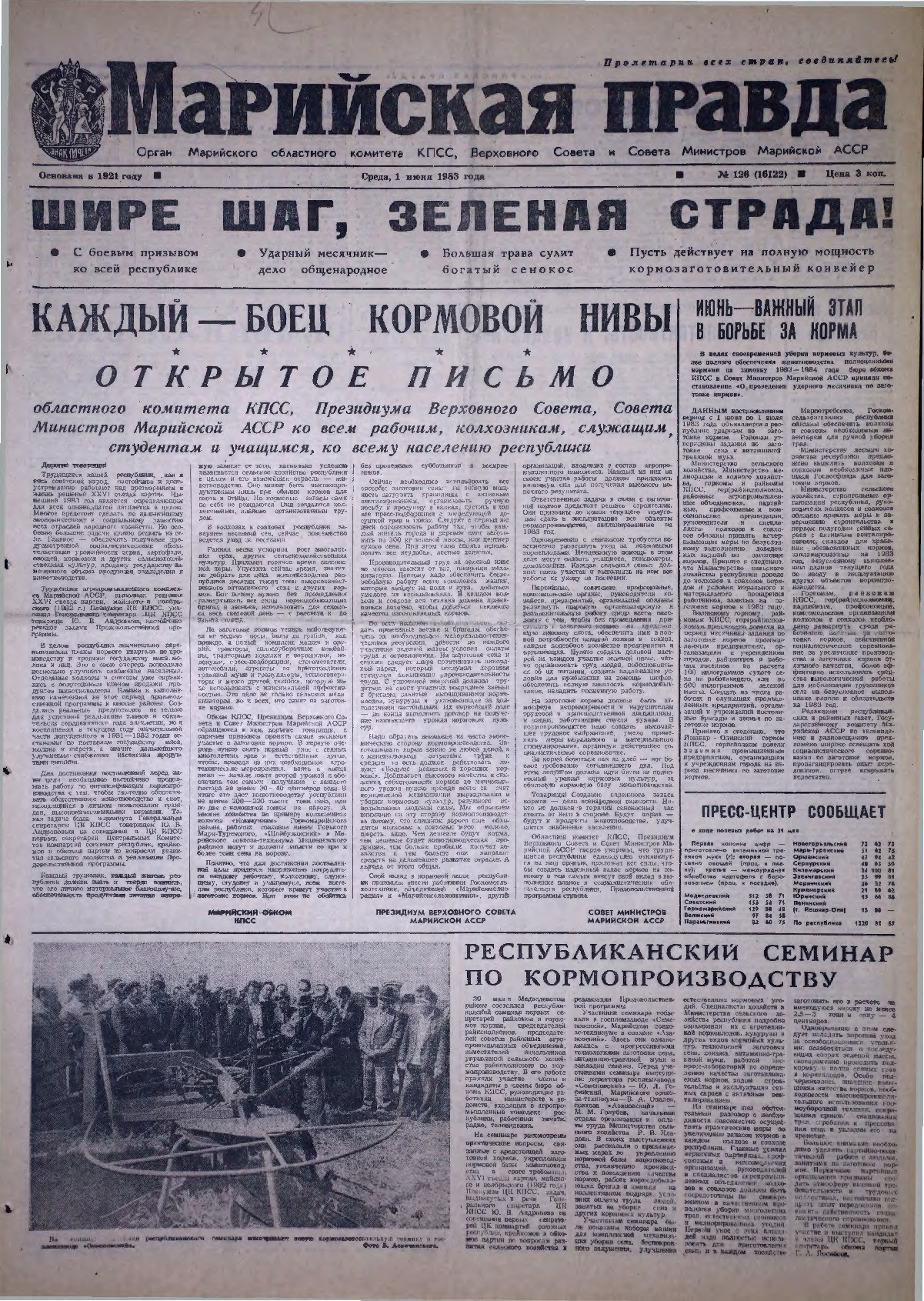 Газета «Марийская правда» от 01.06.1983