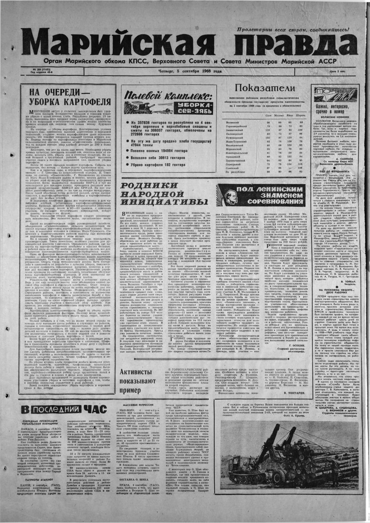 Газета «Марийская правда» от 05.09.1968