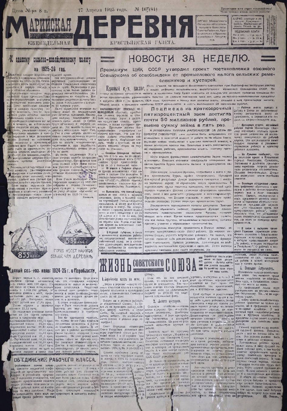 Газета «Марийская деревня» от 17.04.1925