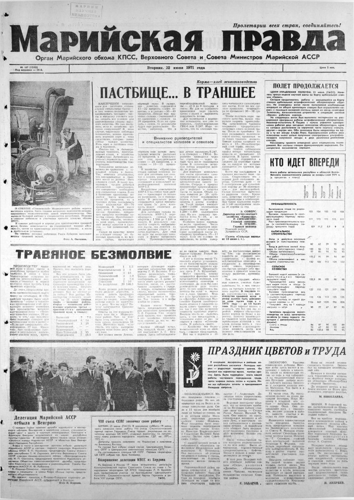 Газета «Марийская правда» от 22.06.1971