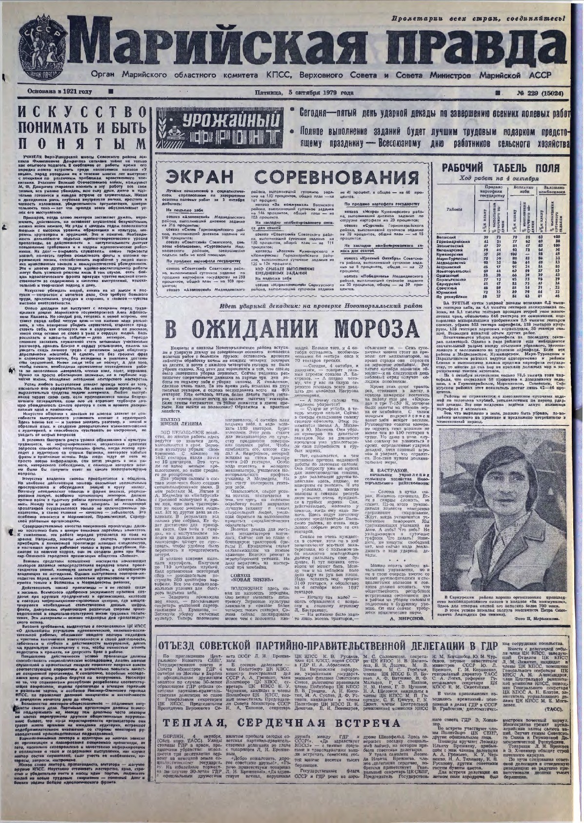 Газета «Марийская правда» от 05.10.1979