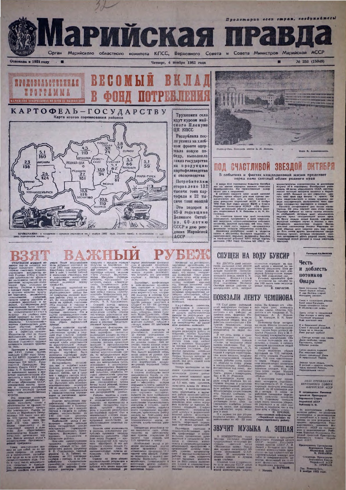 Газета «Марийская правда» от 04.11.1982