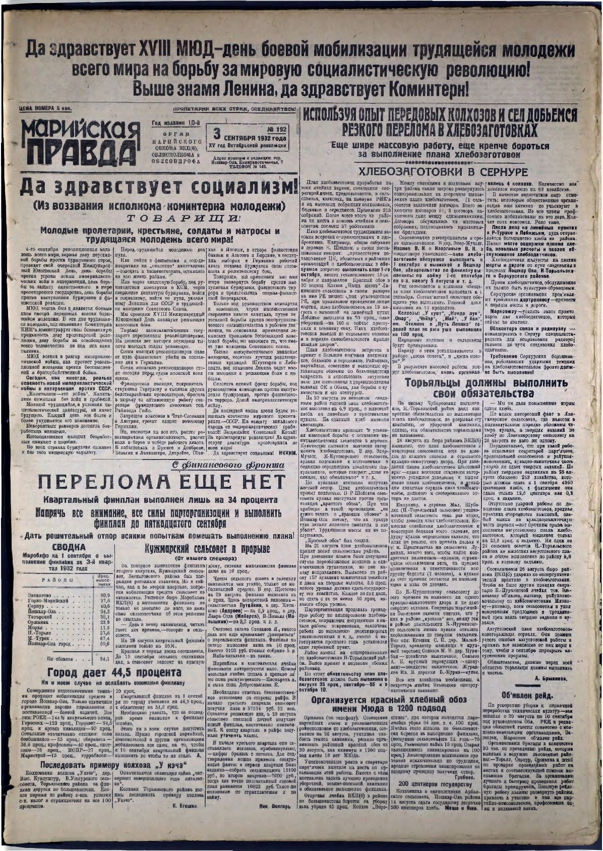 Газета «Марийская правда» от 03.09.1932
