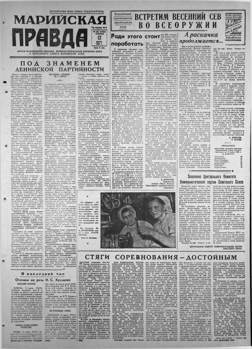 Газета «Марийская правда» от 12.03.1963
