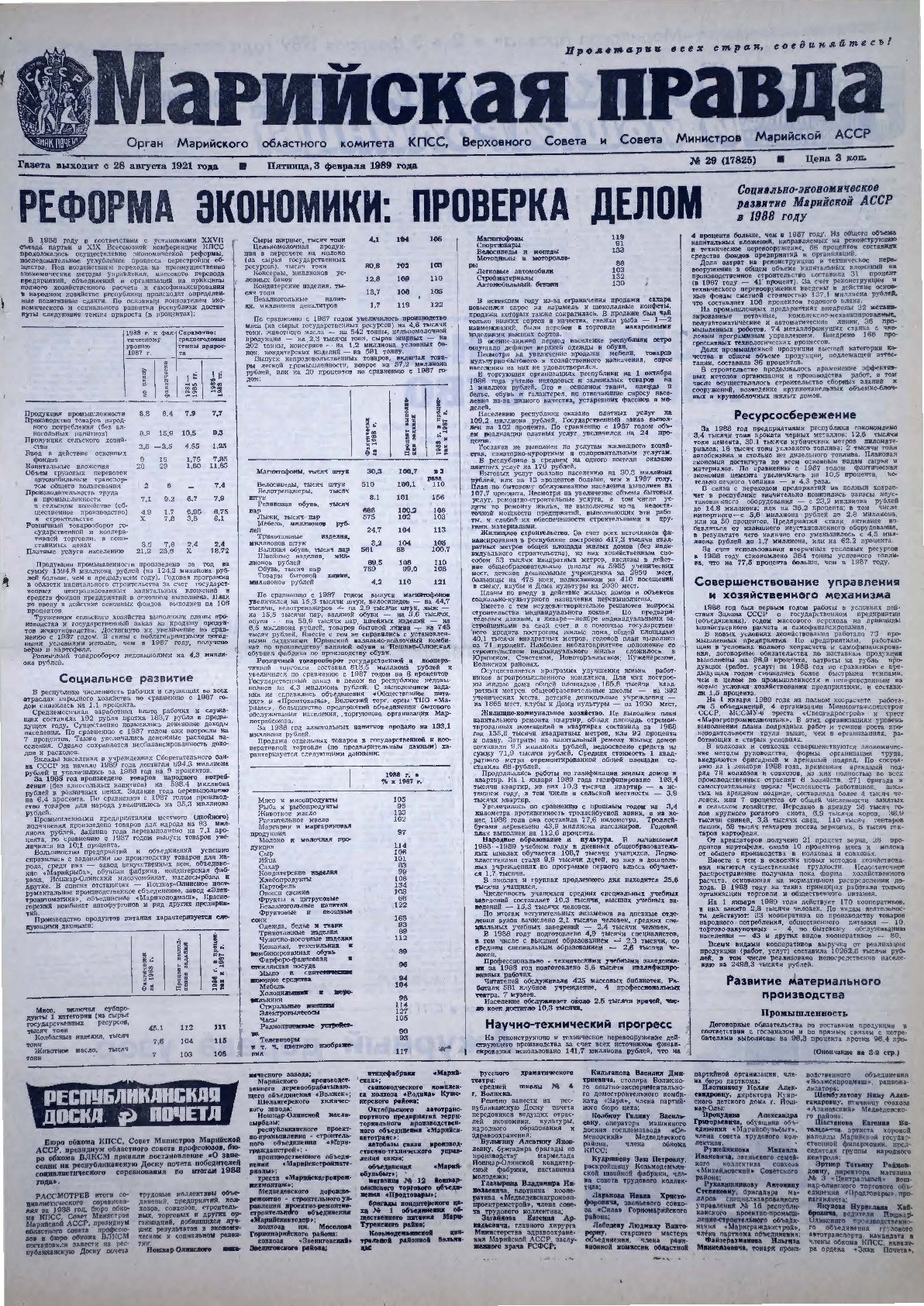 Газета «Марийская правда» от 03.02.1989