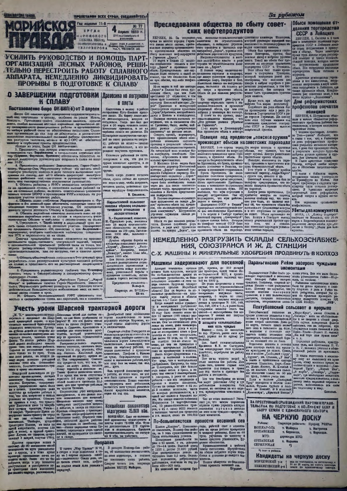 Газета «Марийская правда» от 04.04.1933