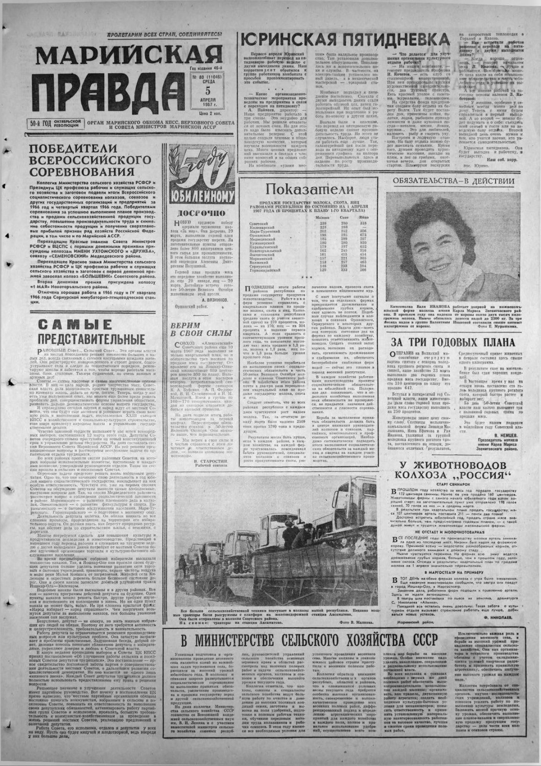 Газета «Марийская правда» от 05.04.1967
