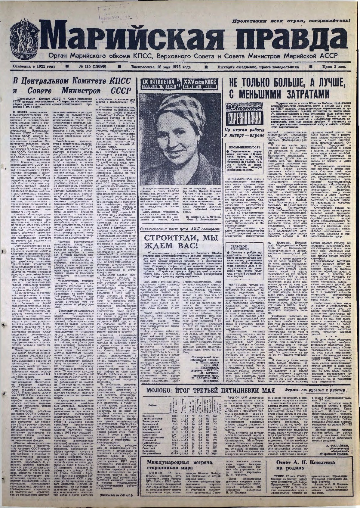 Газета «Марийская правда» от 18.05.1975