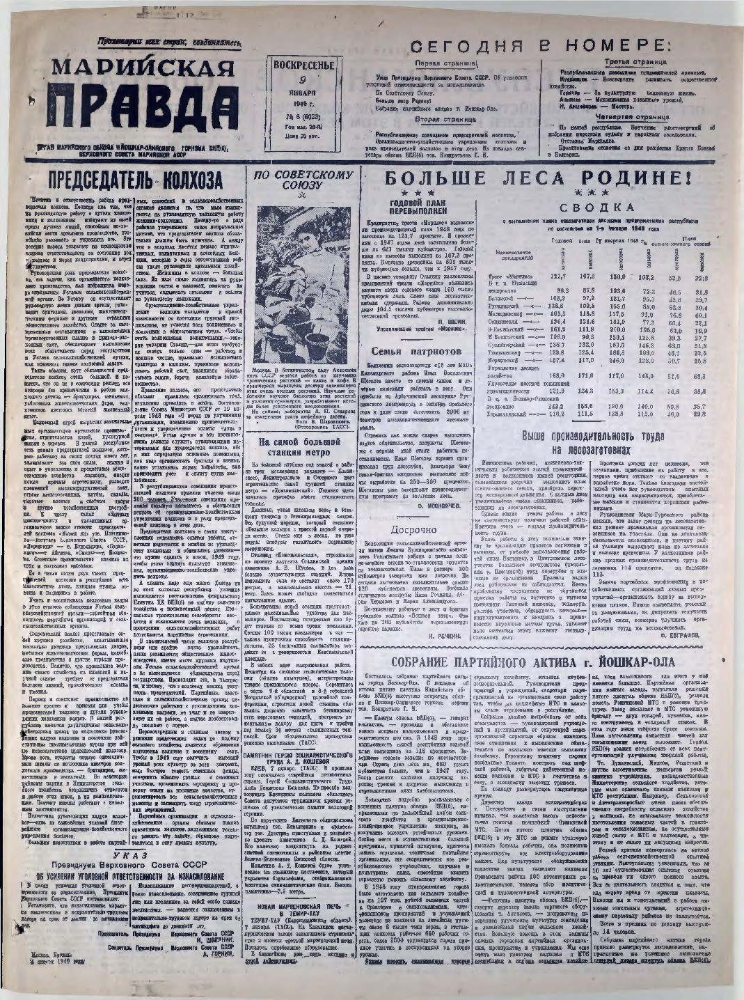 Газета «Марийская правда» от 09.01.1949