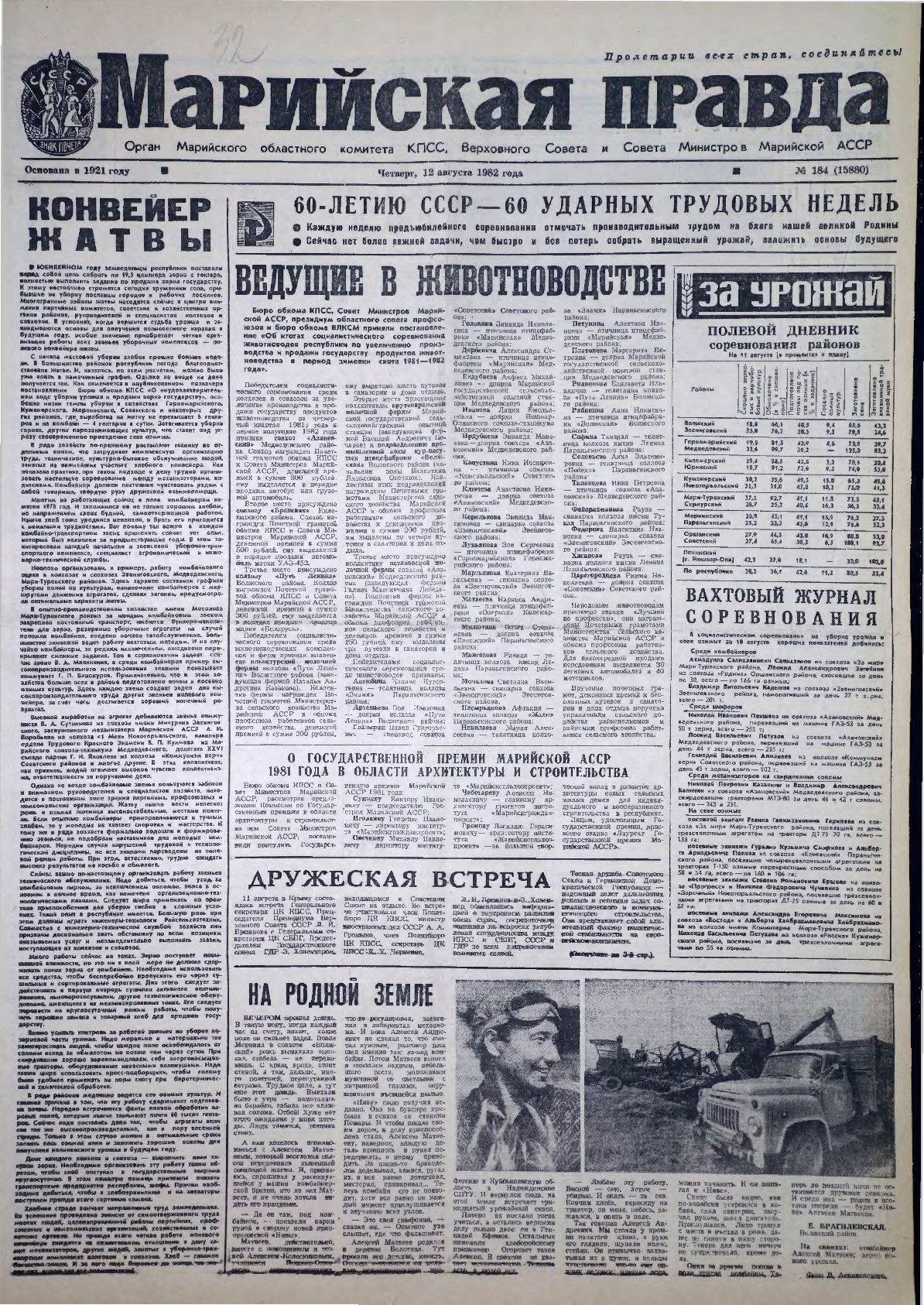 Газета «Марийская правда» от 12.08.1982
