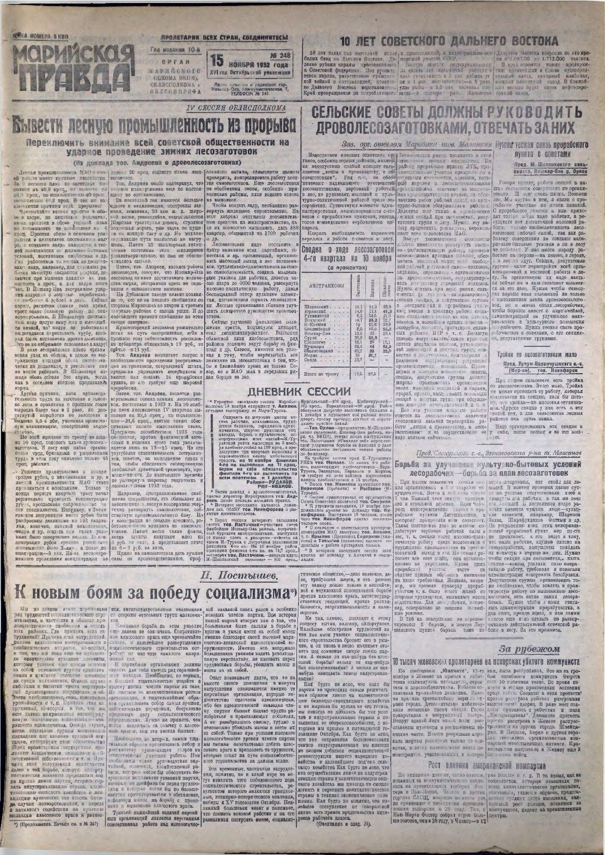 Газета «Марийская правда» от 15.11.1932
