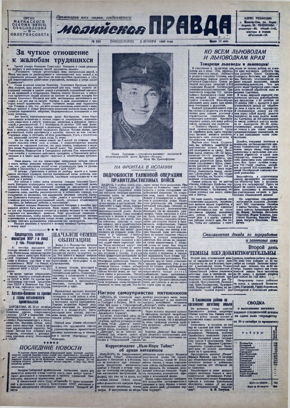 Газета «Марийская правда» от 02.11.1936