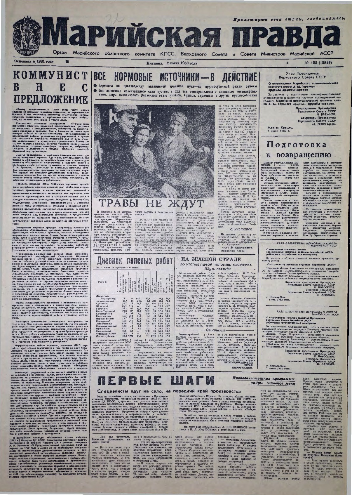 Газета «Марийская правда» от 02.07.1982