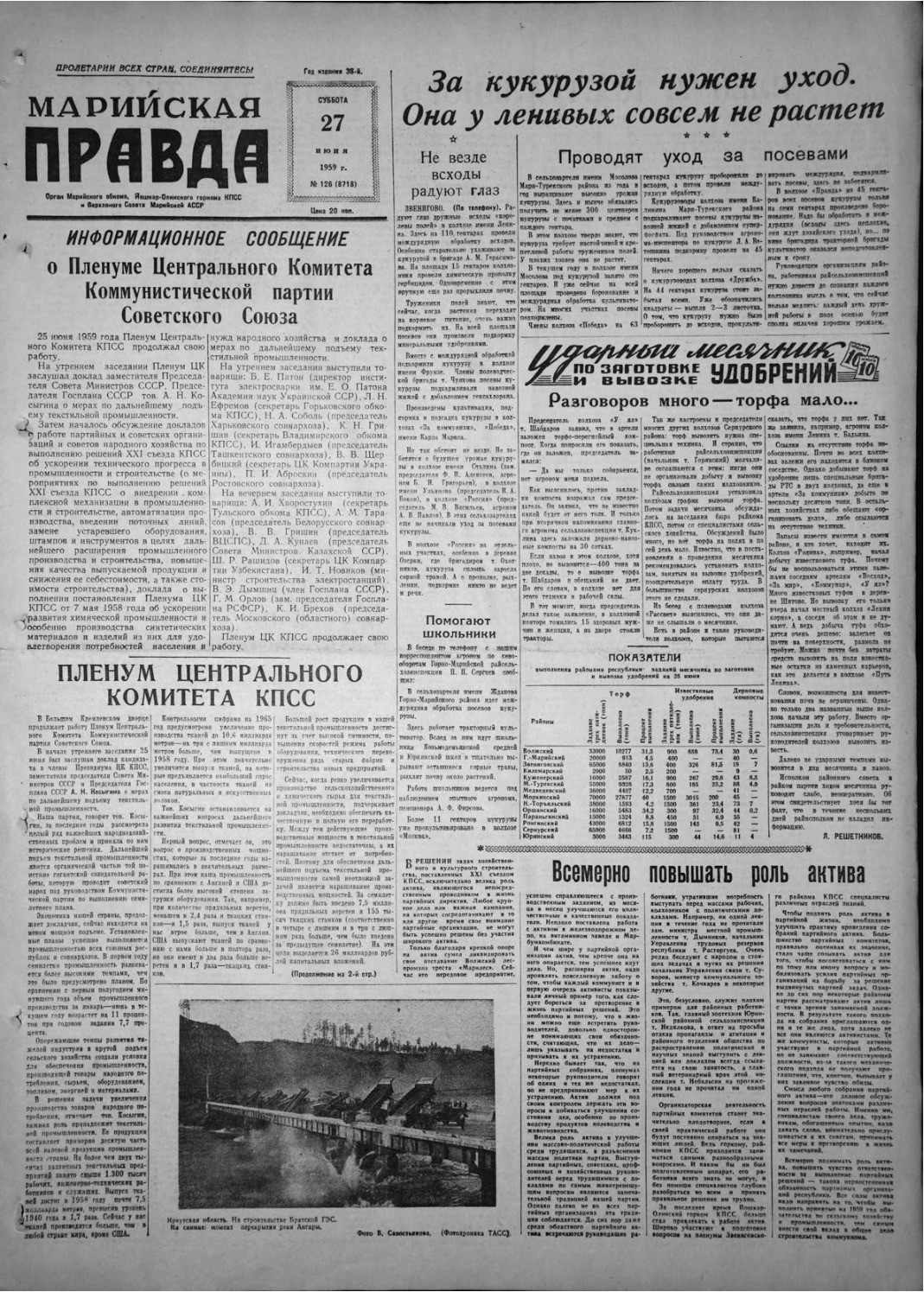 Газета «Марийская правда» от 27.06.1959
