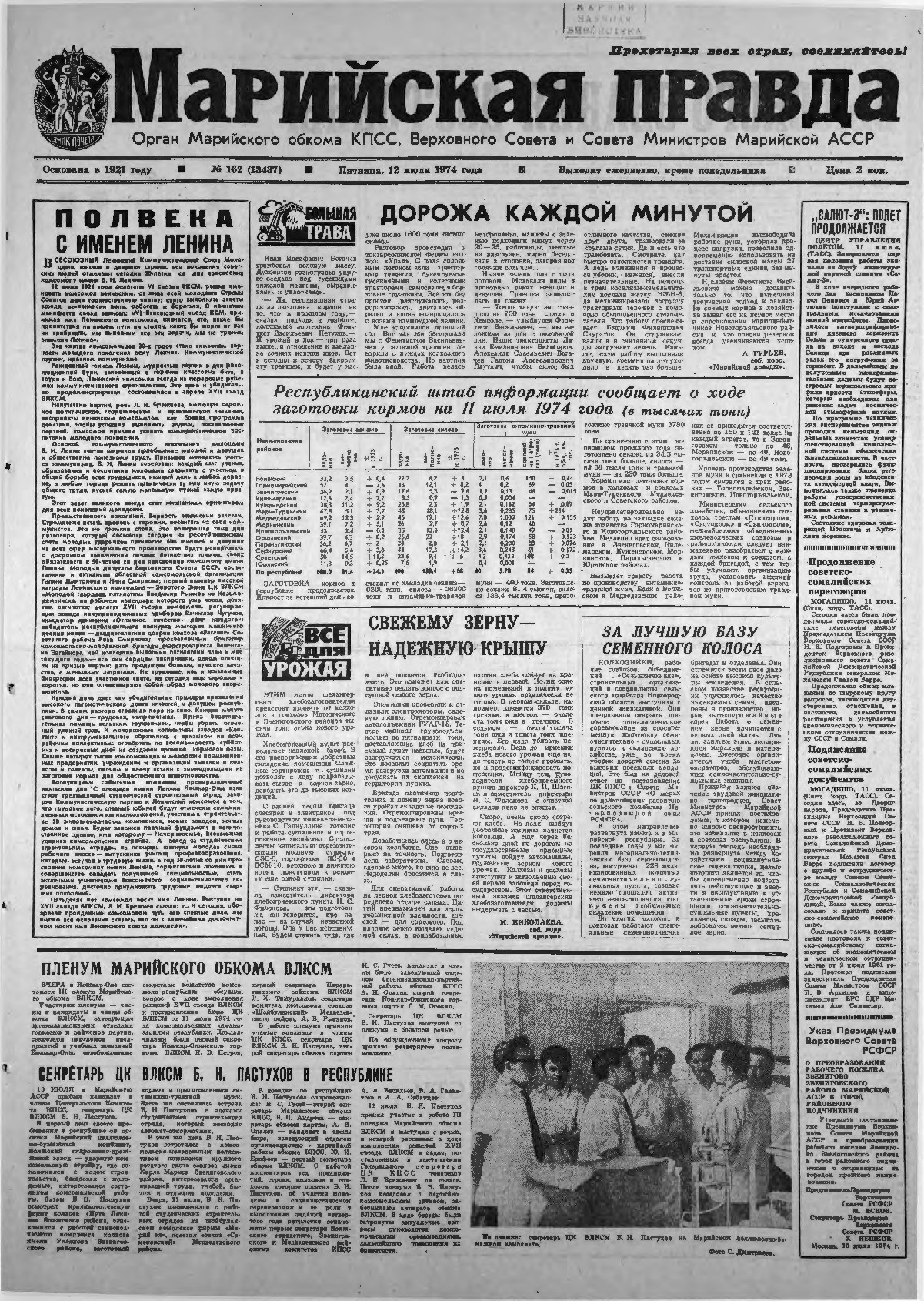 Газета «Марийская правда» от 12.07.1974