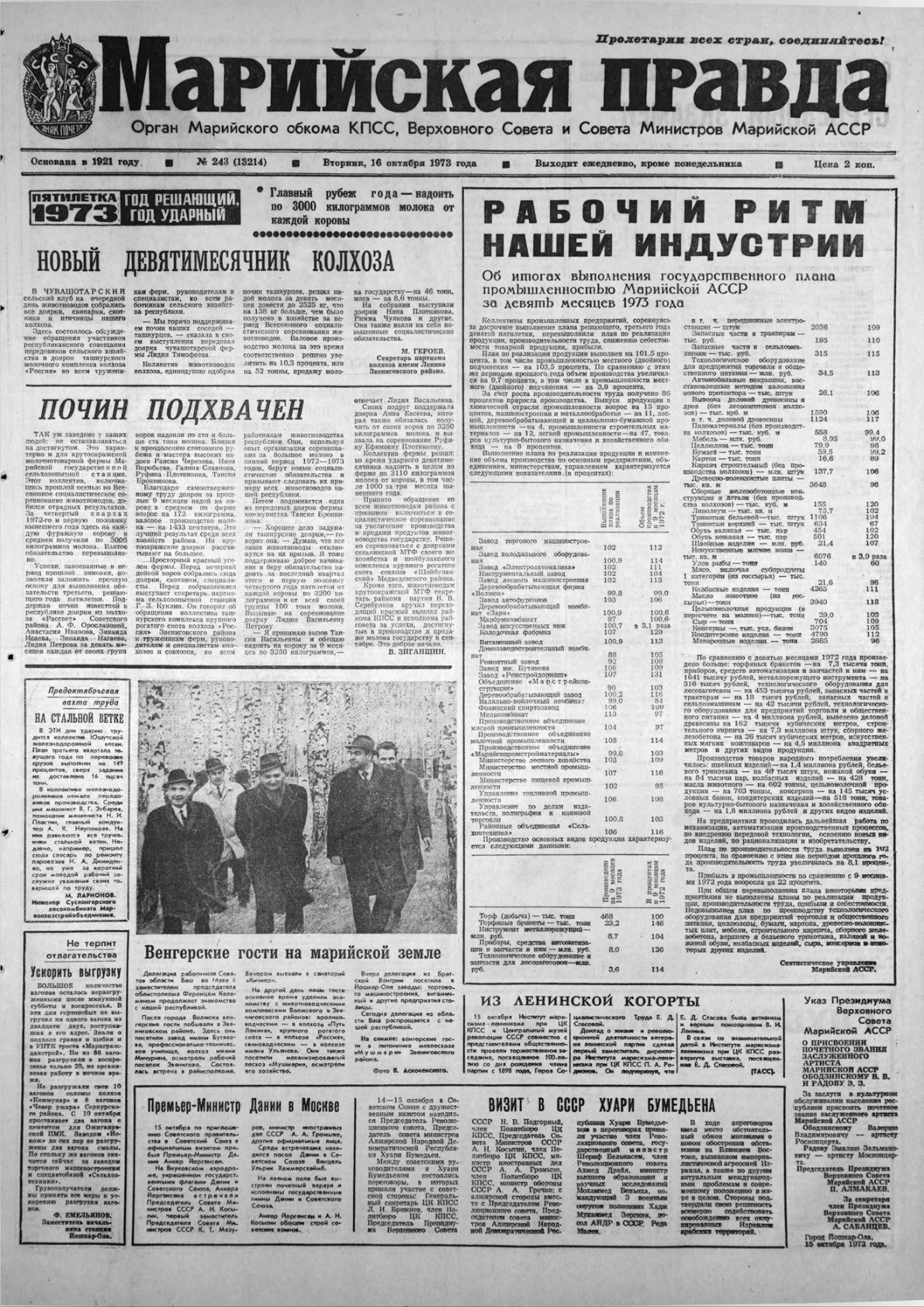 Газета «Марийская правда» от 16.10.1973