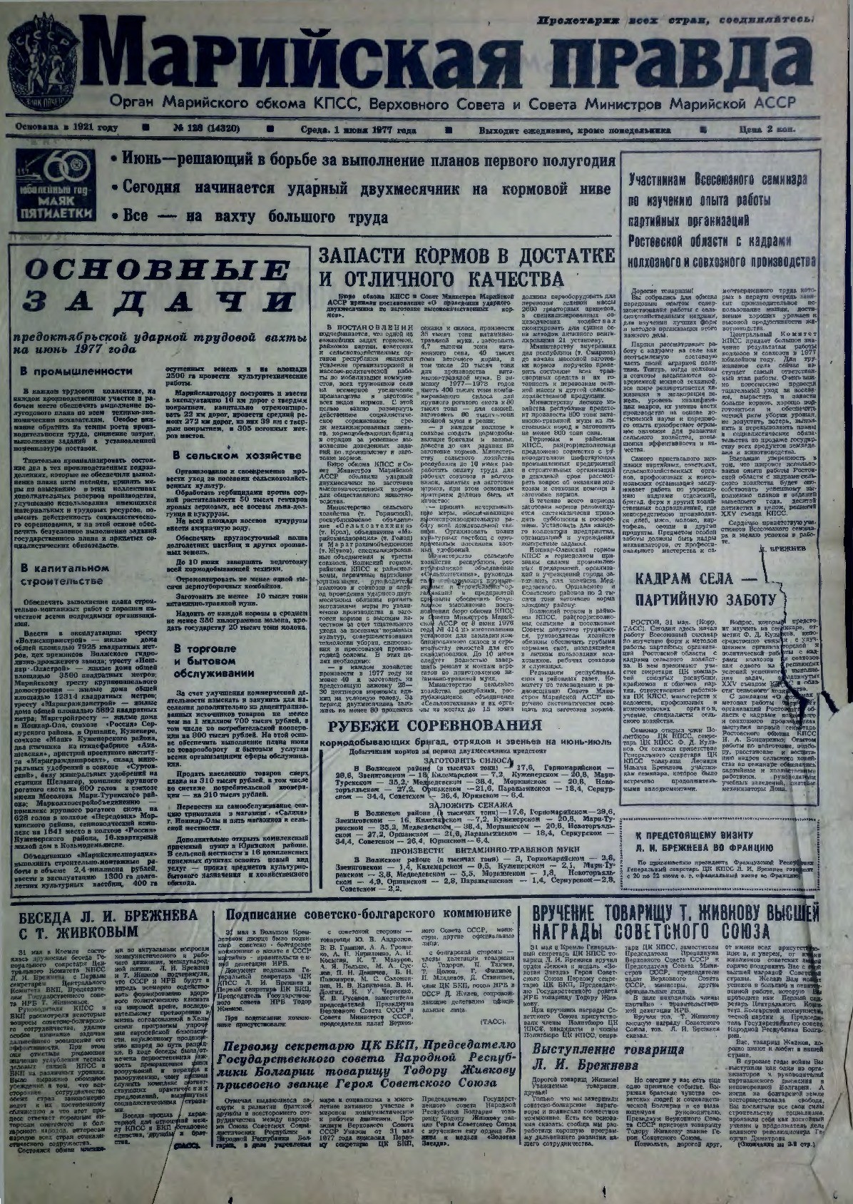 Газета «Марийская правда» от 01.06.1977