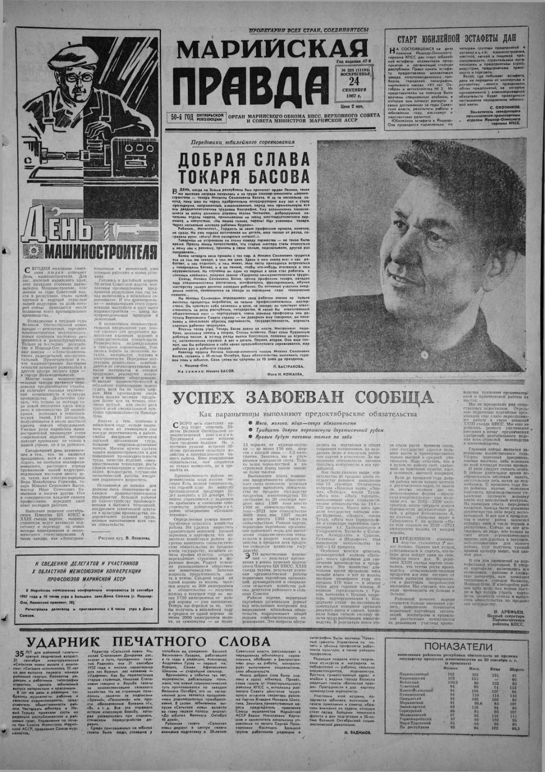 Газета «Марийская правда» от 24.09.1967