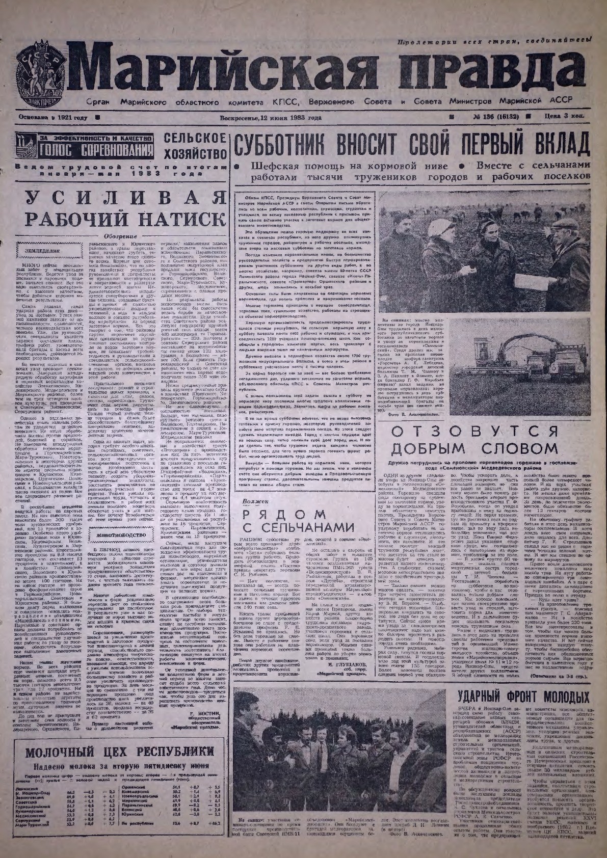 Газета «Марийская правда» от 12.06.1983