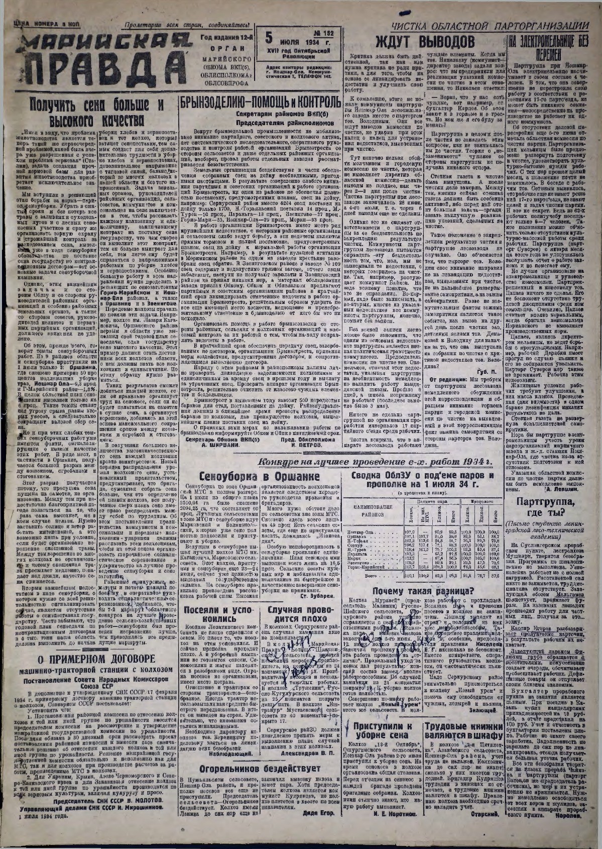 Газета «Марийская правда» от 05.07.1934