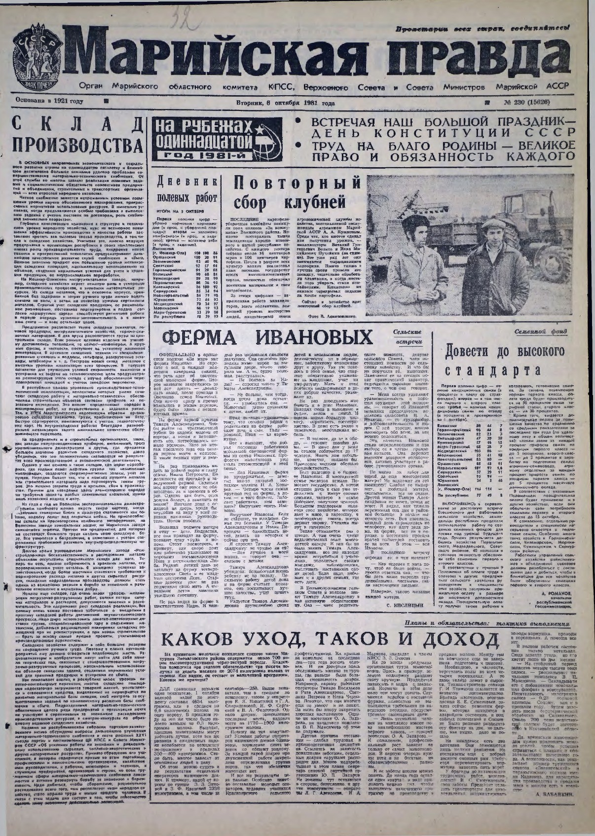 Газета «Марийская правда» от 06.10.1981