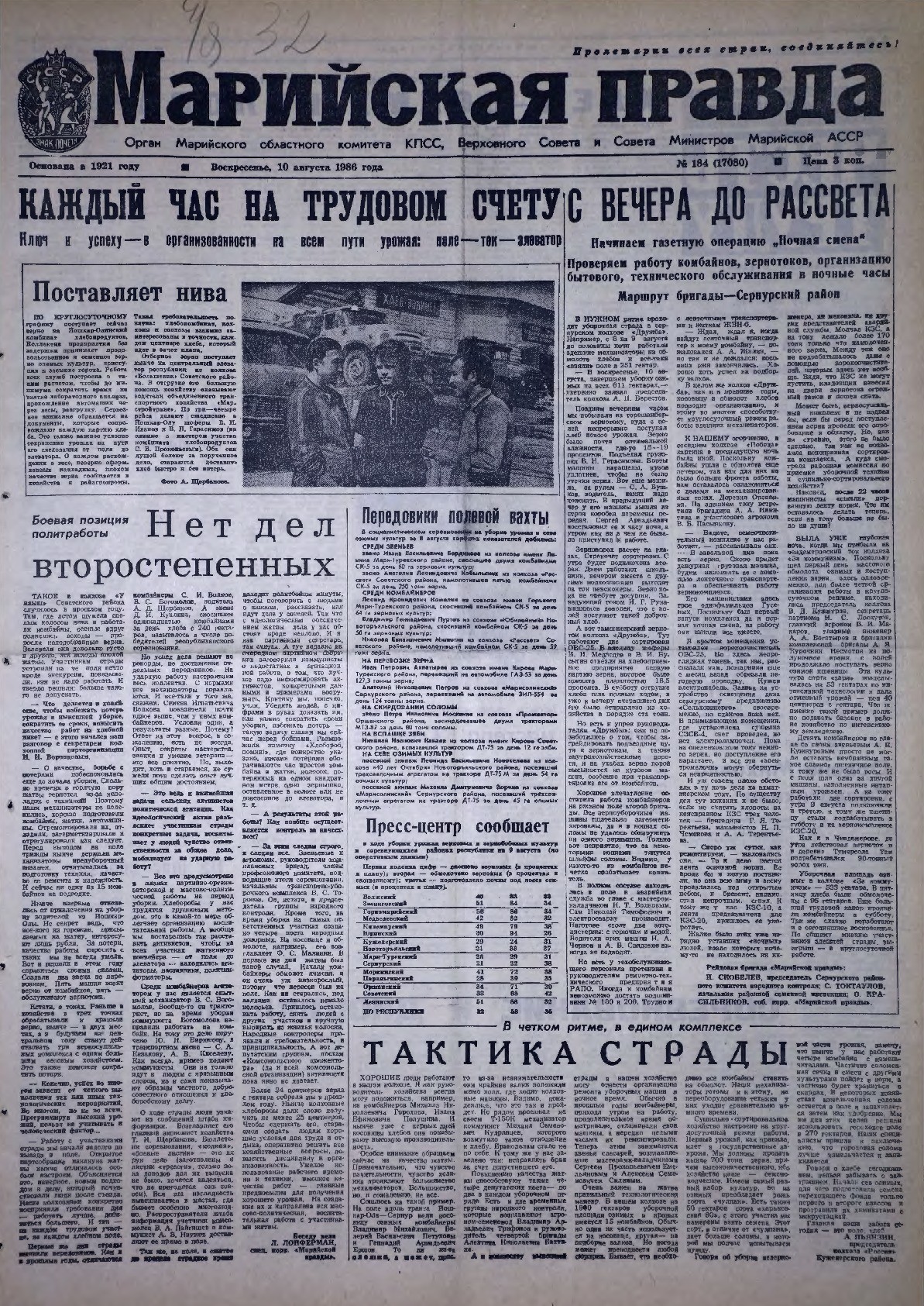 Газета «Марийская правда» от 10.08.1986