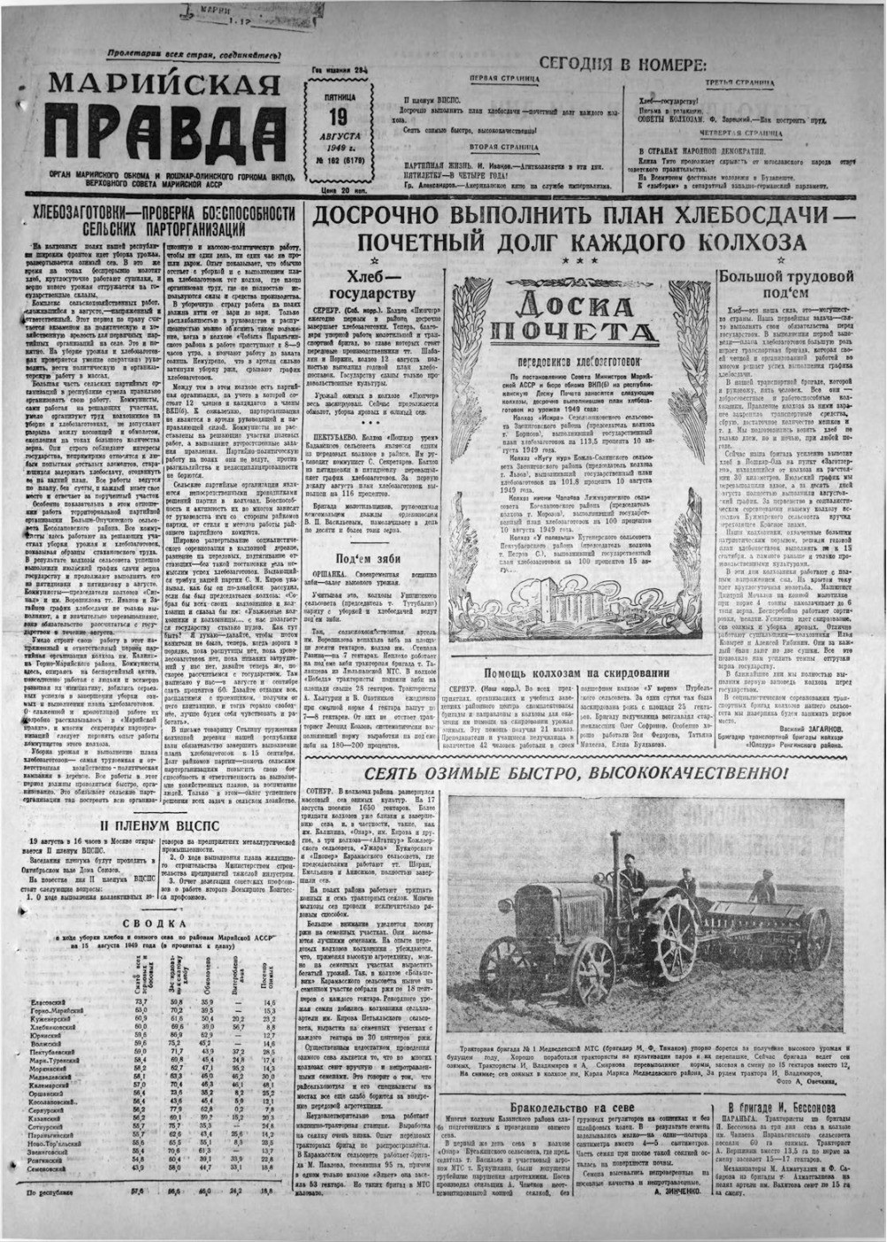 Газета «Марийская правда» от 19.08.1949