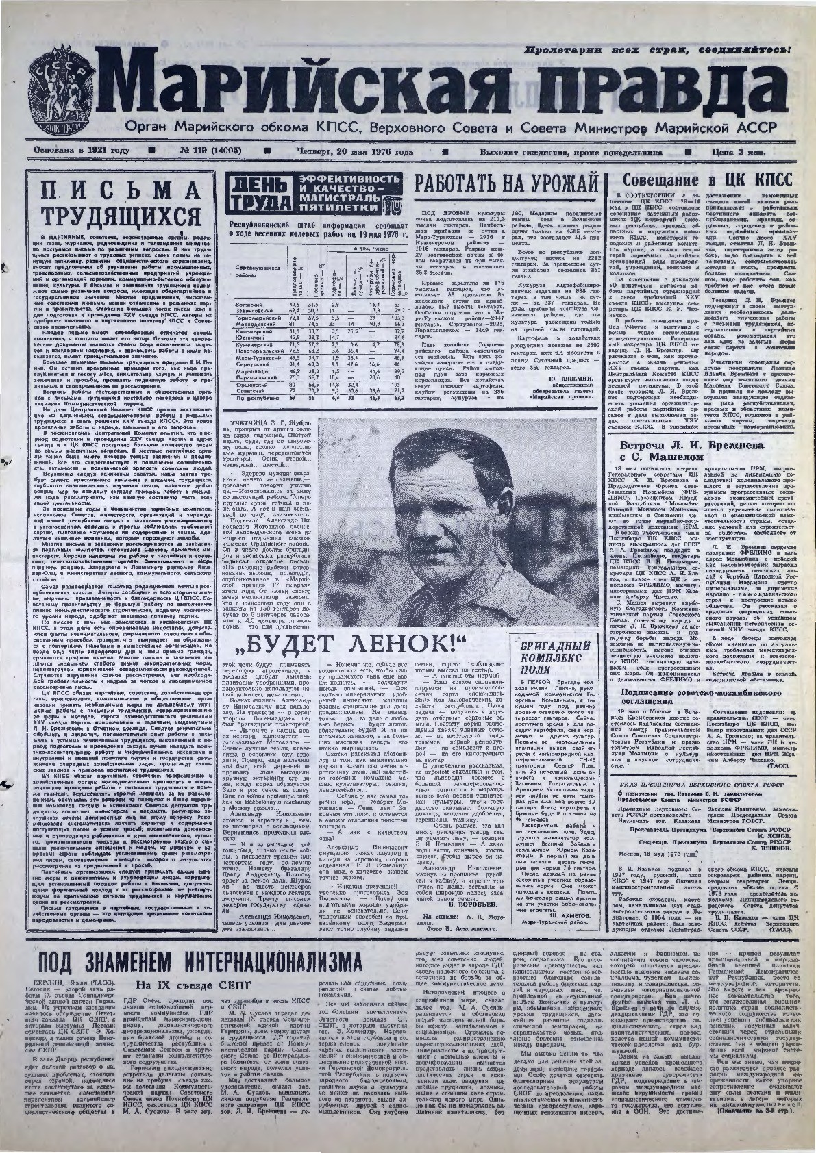 Газета «Марийская правда» от 20.05.1976