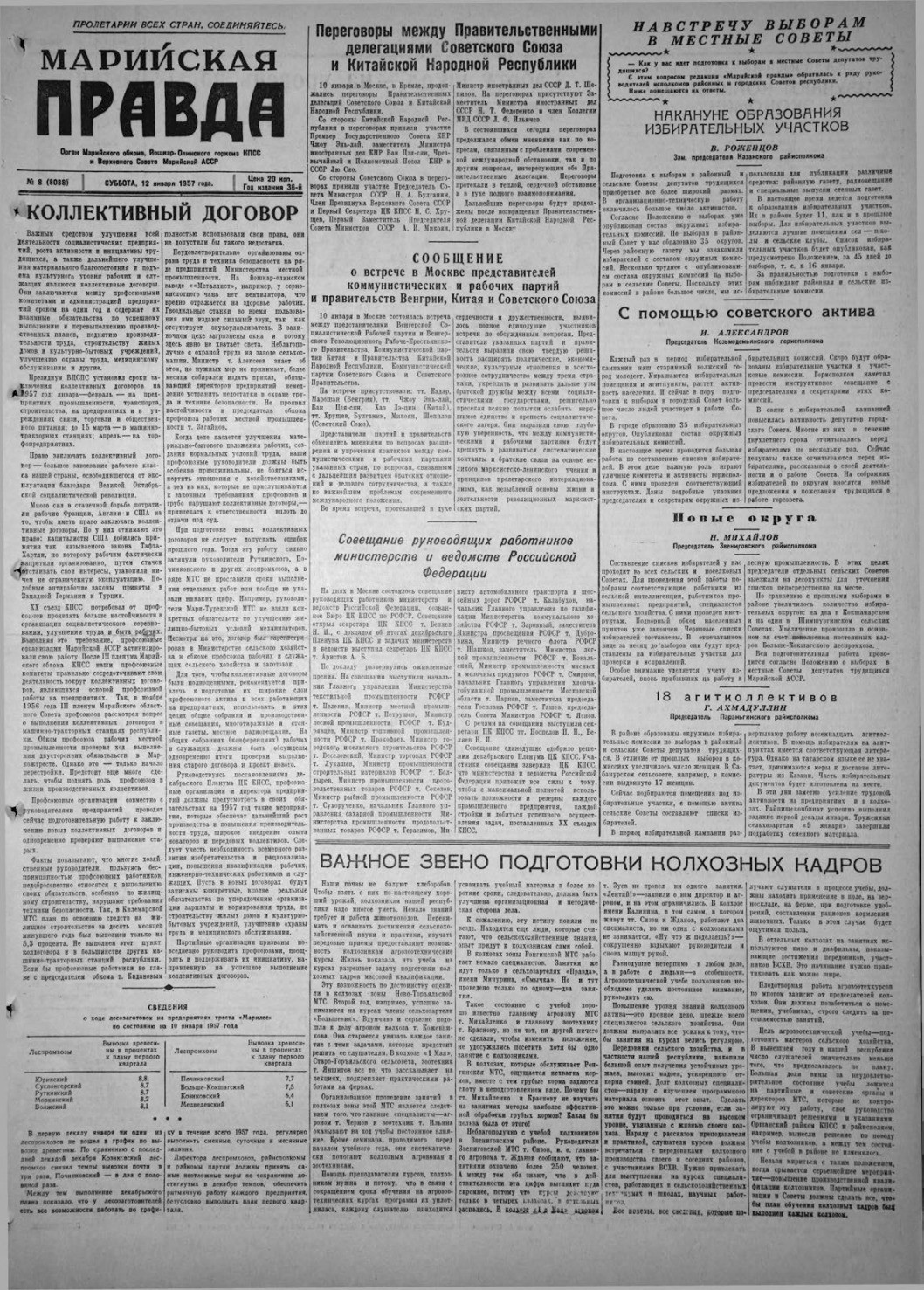 Газета «Марийская правда» от 12.01.1957
