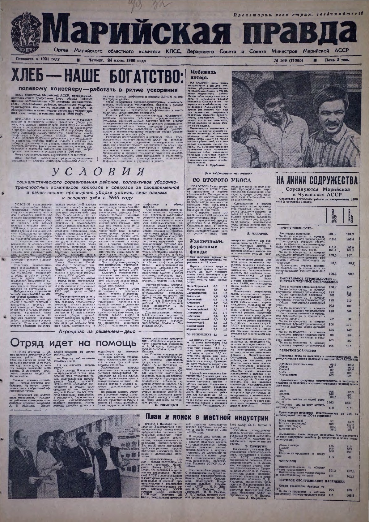 Газета «Марийская правда» от 24.07.1986
