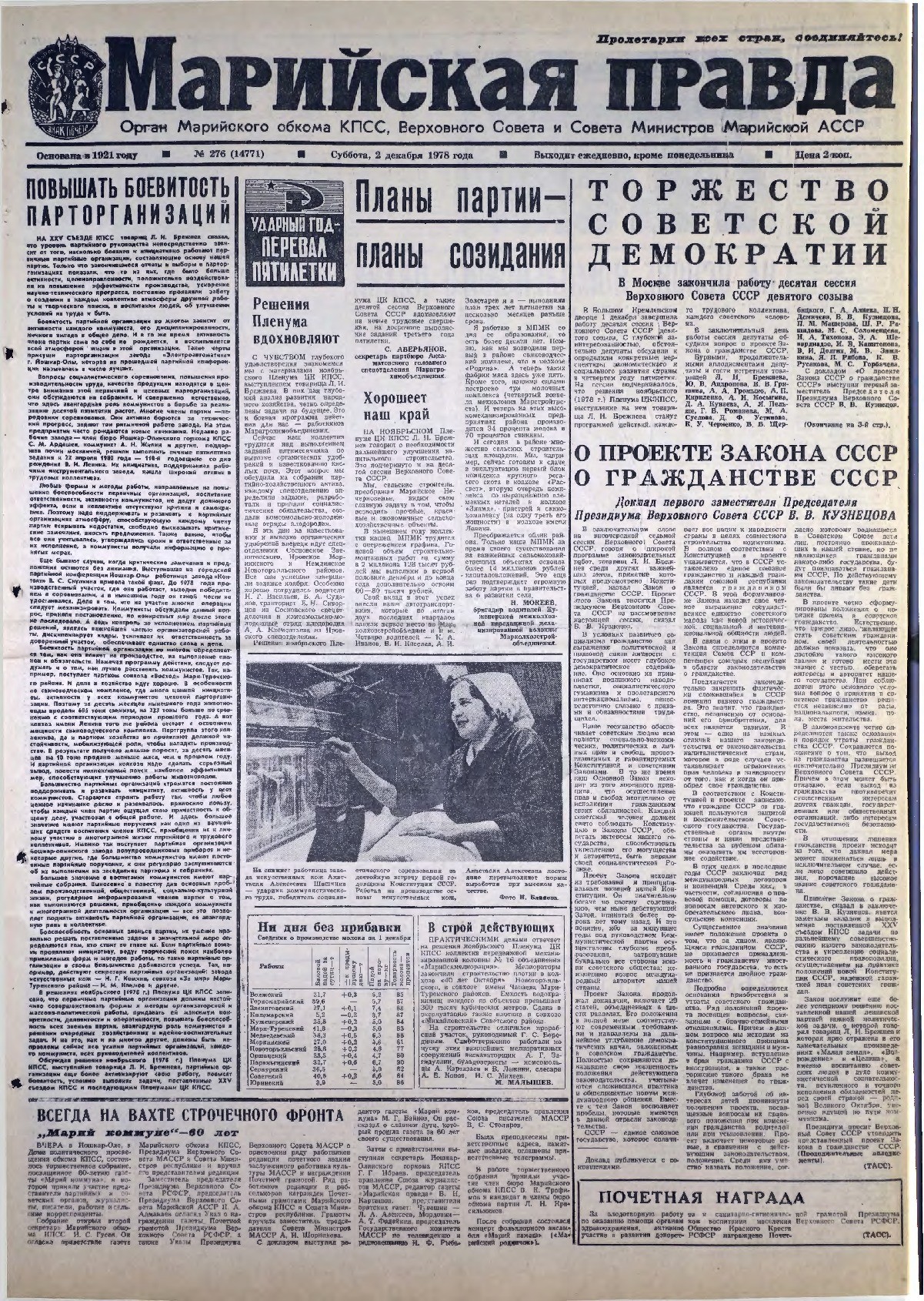 Газета «Марийская правда» от 02.12.1978