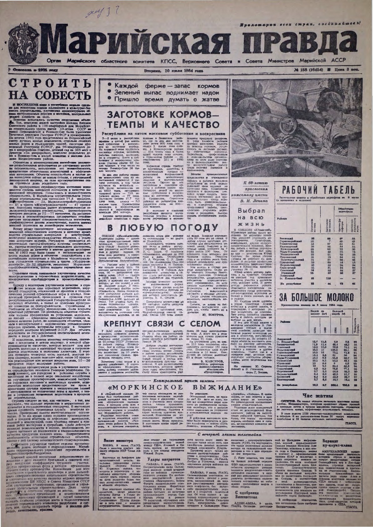 Газета «Марийская правда» от 10.07.1984