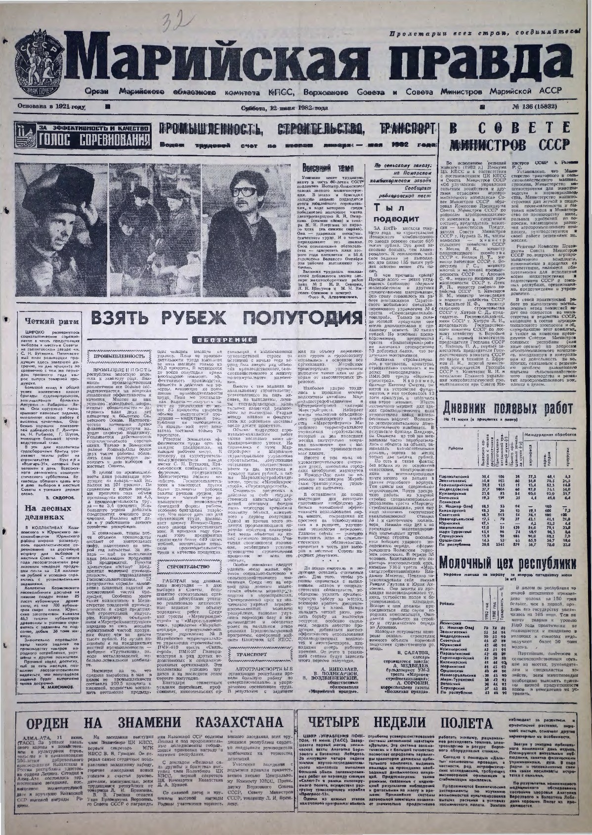 Газета «Марийская правда» от 12.06.1982