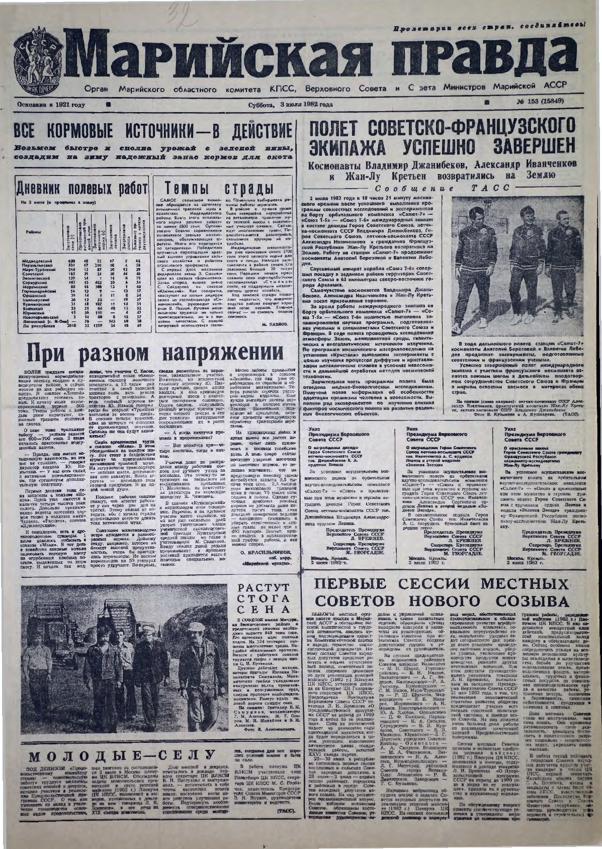 Газета «Марийская правда» от 03.07.1982