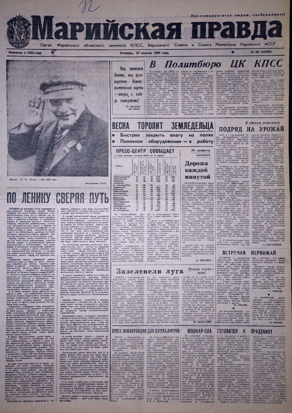 Газета «Марийская правда» от 22.04.1983