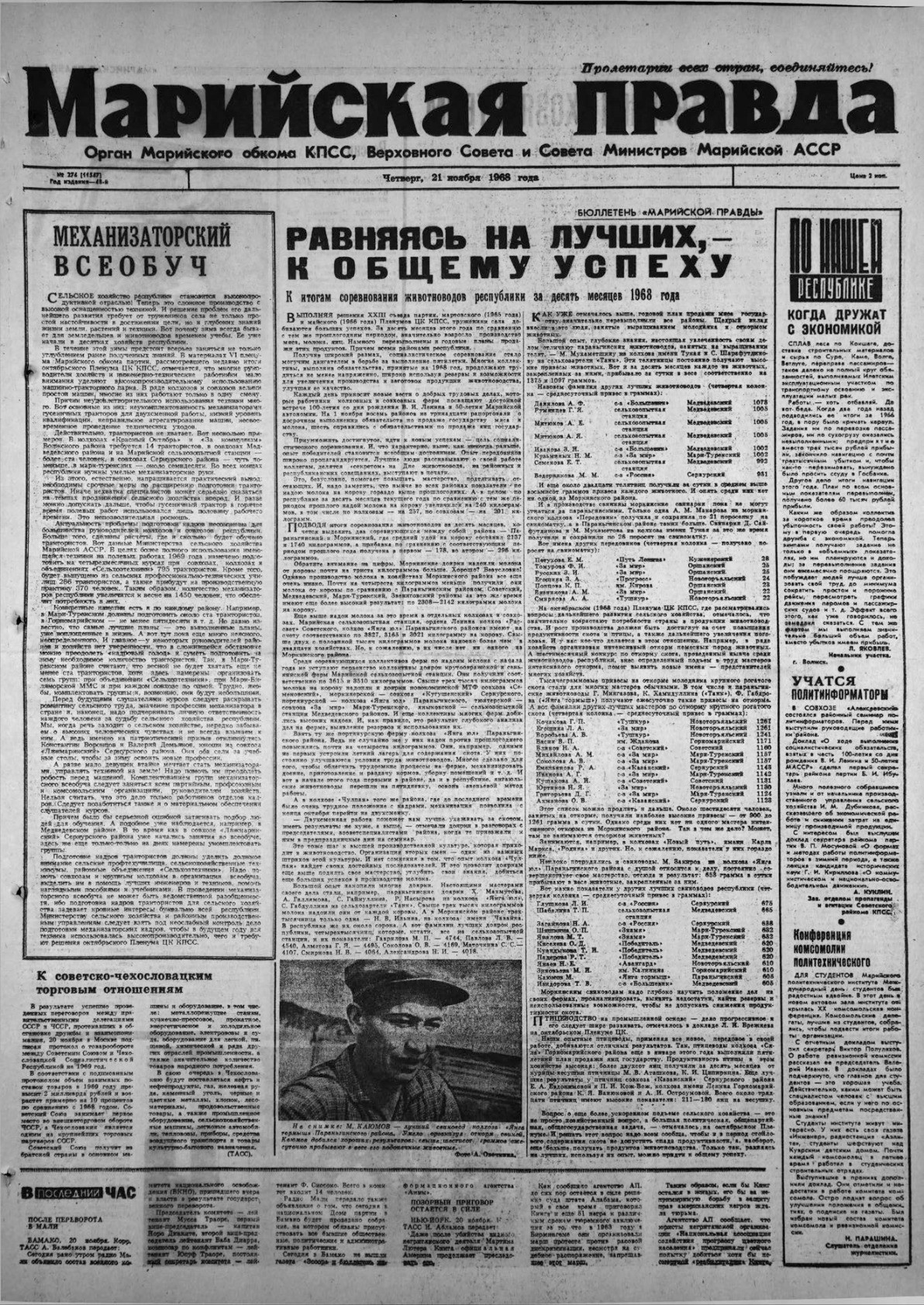 Газета «Марийская правда» от 21.11.1968