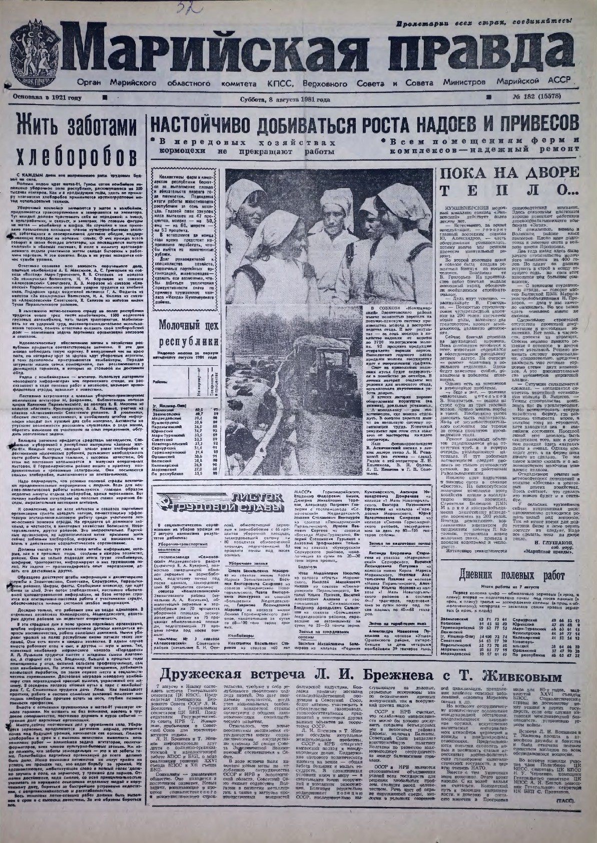 Газета «Марийская правда» от 08.08.1981