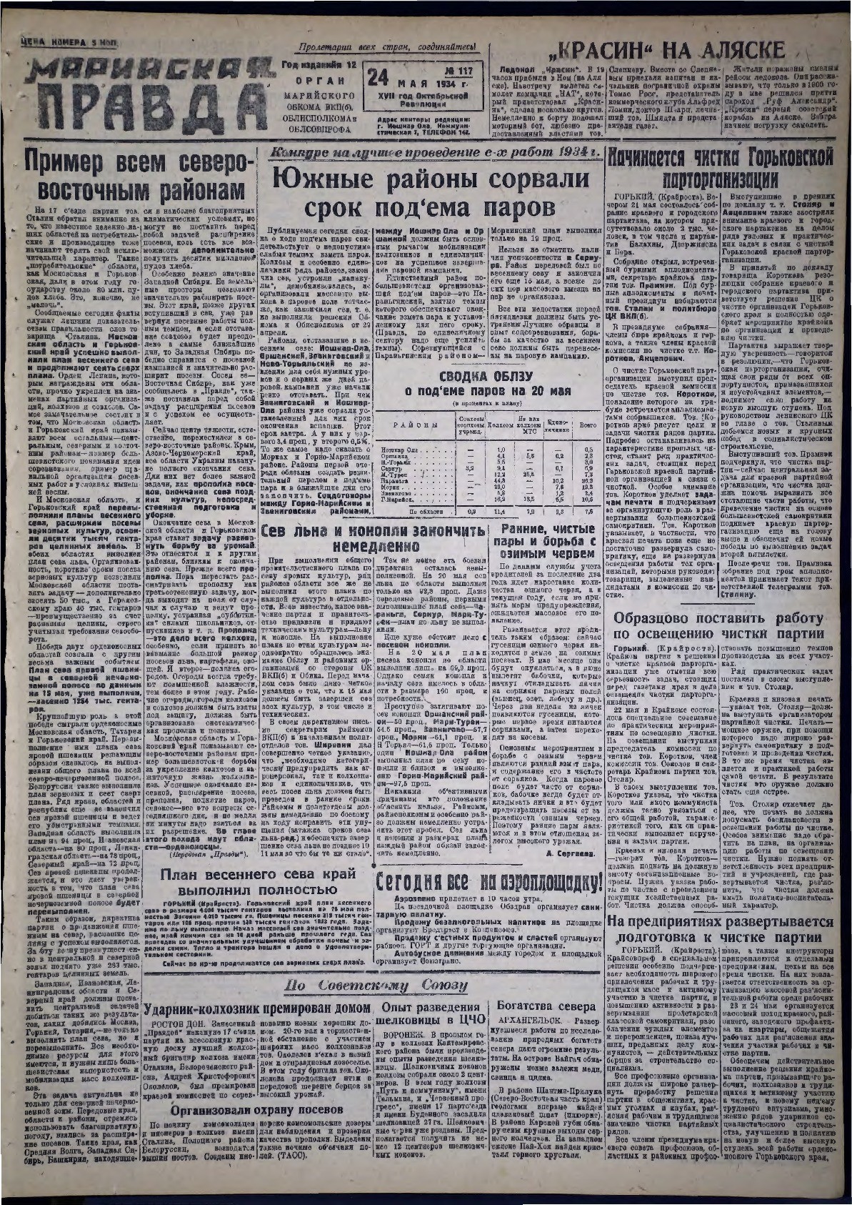 Газета «Марийская правда» от 24.05.1934