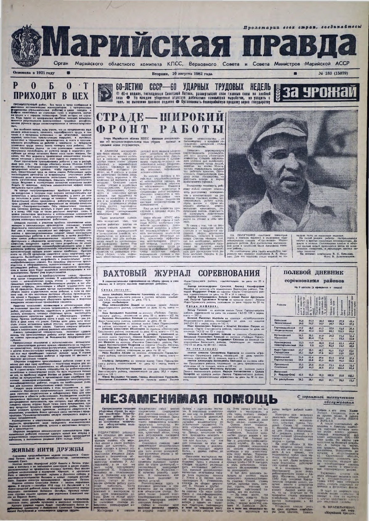 Газета «Марийская правда» от 10.08.1982