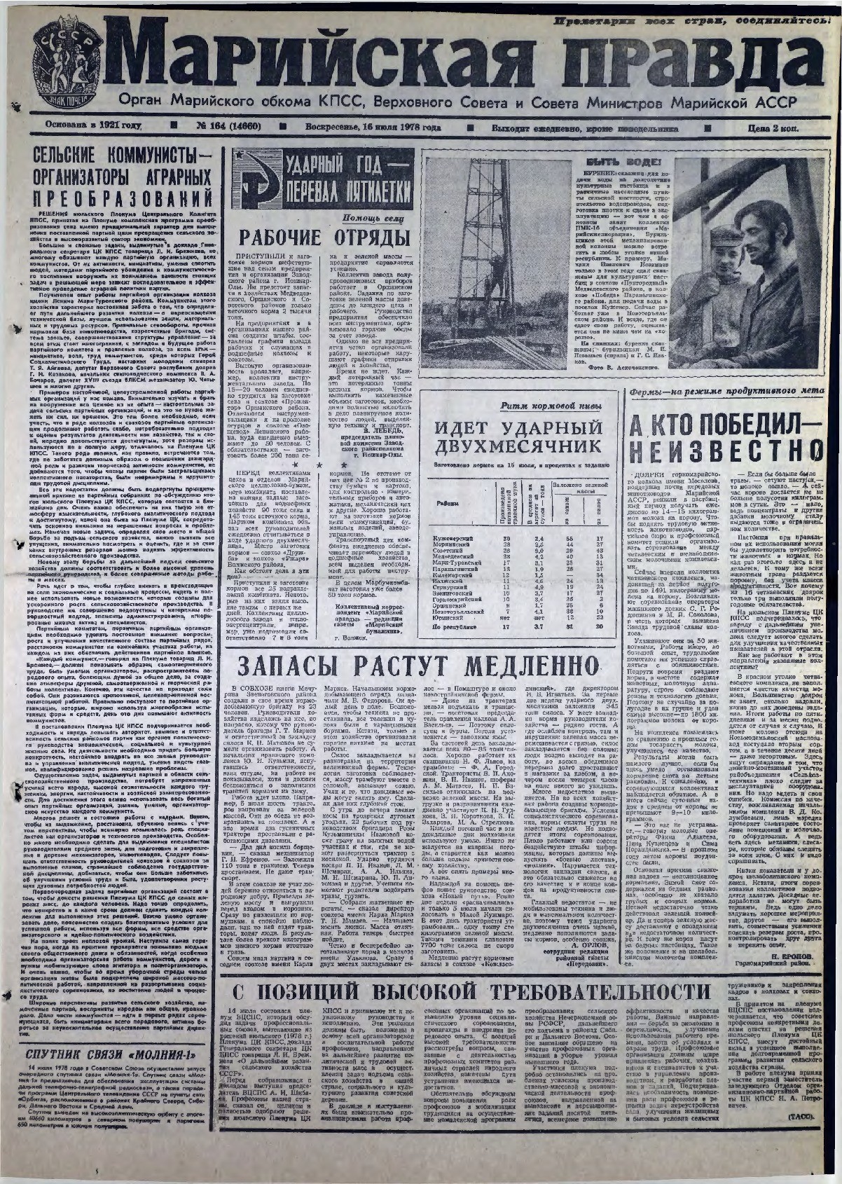 Газета «Марийская правда» от 16.07.1978