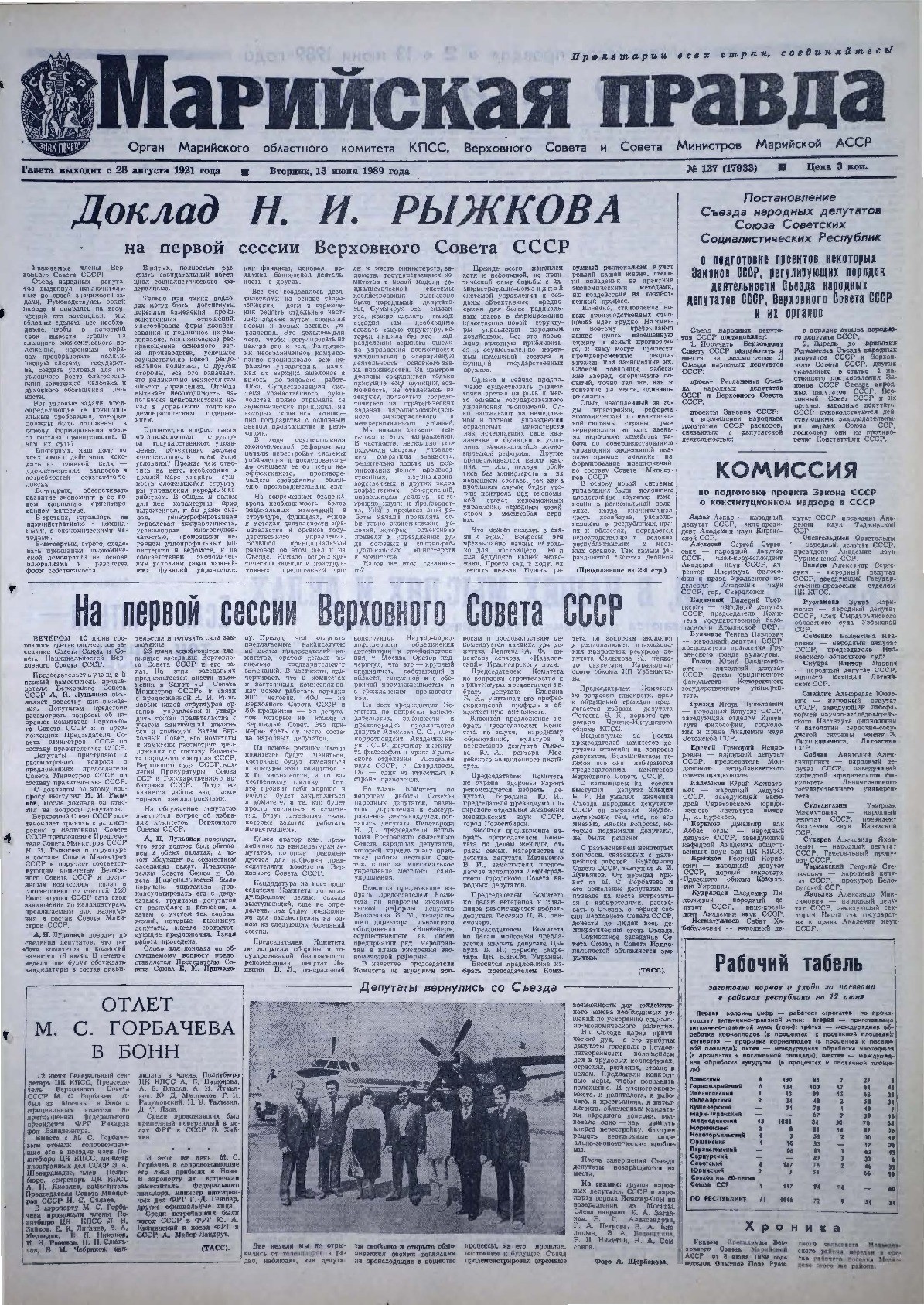 Газета «Марийская правда» от 13.06.1989
