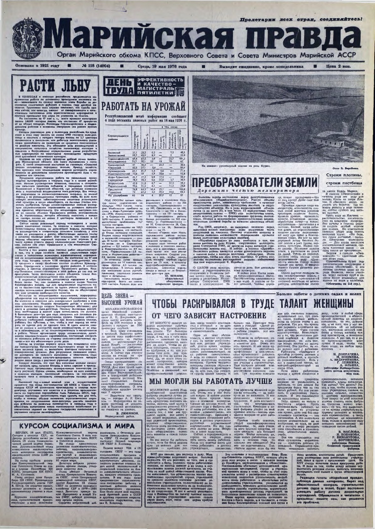 Газета «Марийская правда» от 19.05.1976