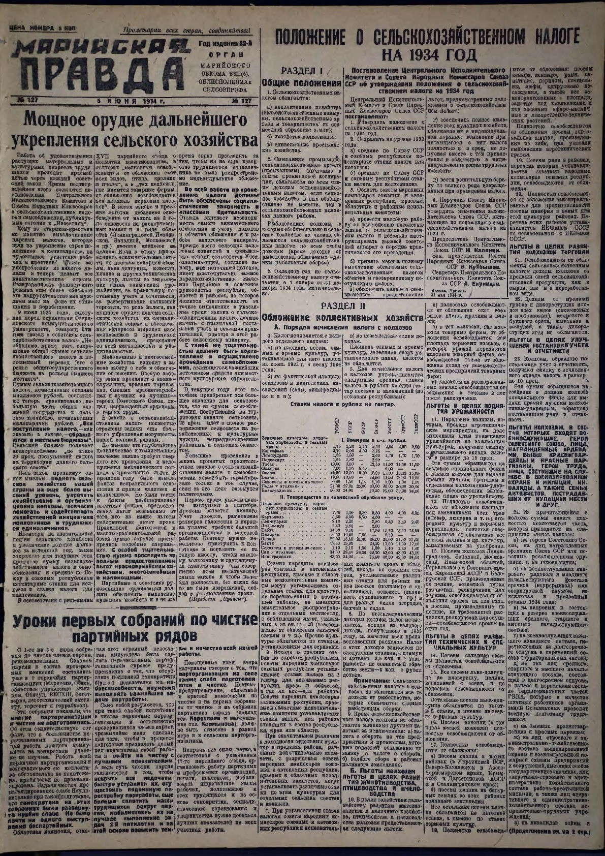 Газета «Марийская правда» от 05.06.1934
