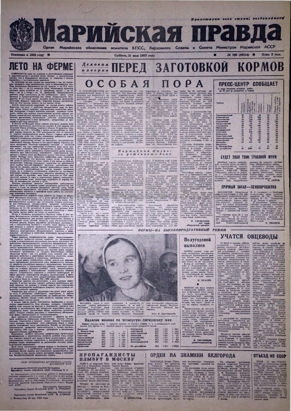 Газета «Марийская правда» от 21.05.1983
