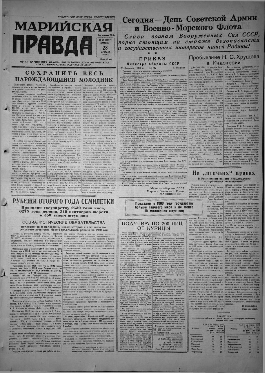 Газета «Марийская правда» от 23.02.1960
